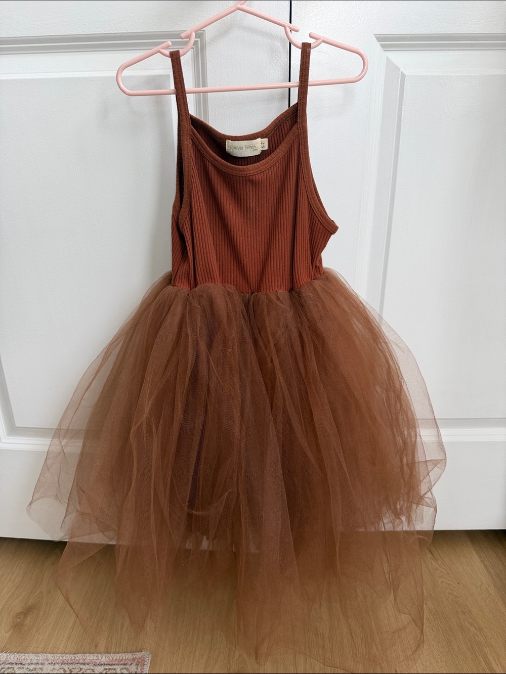 Forever French Baby Rust Brown Tulle Tank Dress